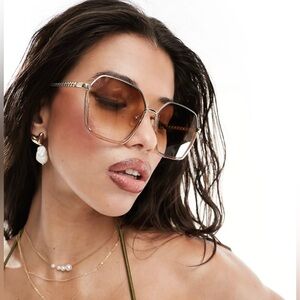 Quay Australia Gold frame Pink Oversized 60mm Sunglasses